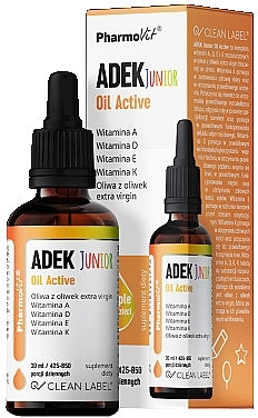 ADEK (Vitamins A, D, E, K) Junior Dietary Supplement  - Pharmovit Clean Label ADEK Junior Oil Active — photo N1