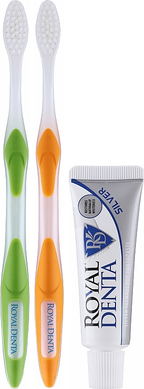 Set, option 1 - Royal Denta Travel Kit Silver (toothbrush/2pcs + toothpaste/20g + cosmetic bag/1pc) — photo N3