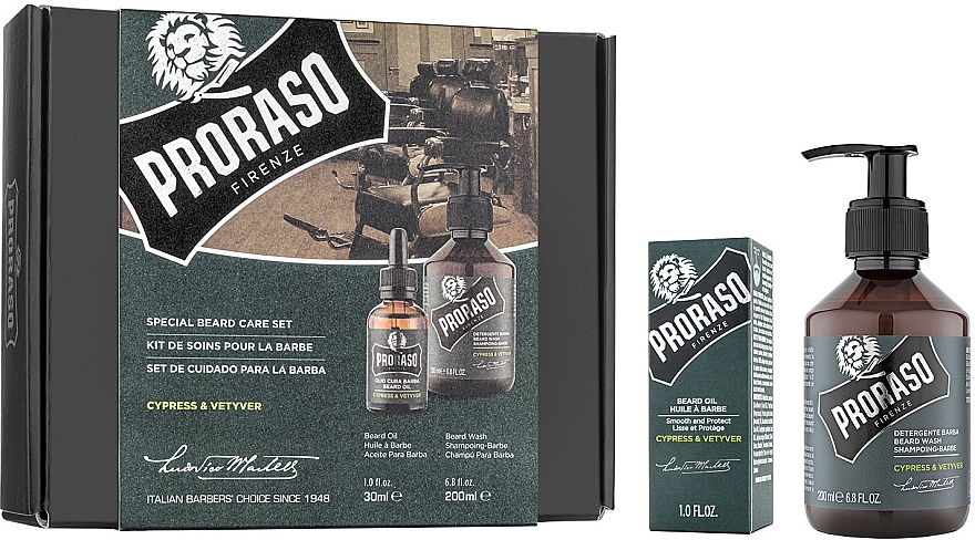 Beard Care Set - Proraso Cypress & Vetyver (shm/200ml + oil/30ml) — photo N1