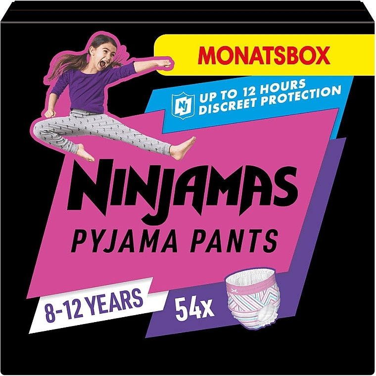 Ninjamas Pyjama Girl Diaper Pants, 8-12 years (27-43 kg), 54 pcs - Pampers — photo N1