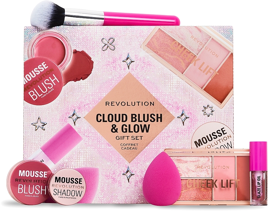 セット、５アイテム - Makeup Revolution Cloud Blush And Glow Highlight Gift Set — photo N1