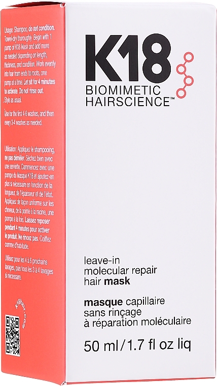 Leave-On Hair Mask - K18 Hair Biomimetic Hairscience Leave-in Molecular Repair Mask — photo N3