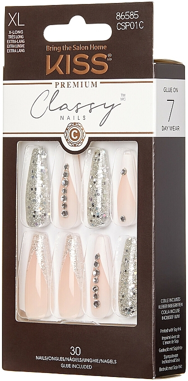 False Nails with Glue Set, XL - Kiss Classy Nails Premium — photo N1