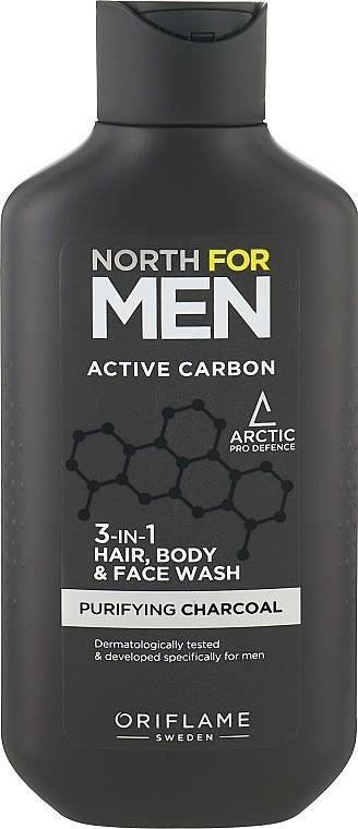 3in1 Shampoo & Shower Gel - Oriflame North For Men Active Carbon 3in1 Hair, Body & Face Wash — photo N2