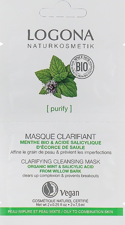 Face Cleansing Bio Mask for Oily & Combination Skin - Logona Facial Care Cleansing Mask — photo N1