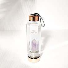 Glass Water Bottle with Amethyst, 650 ml - Crystallove Hexagon Amethyst Bottle — photo N5