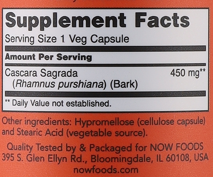 Vitamins "Cascara Sagrada, Krusina, 450 mg - Now Foods Cascara Sagrada — photo N3