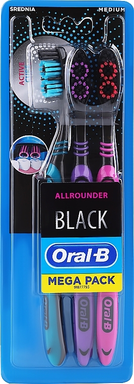 Toothbrush 'All-Round Cleaning', medium hard, blue+purple+crimson 3 pieces - Oral-B — photo N1