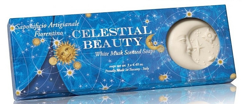 Natural Moon-Shaped Soap Set "White Musk" - Saponificio Artigianale Celestial Beauty White Musk Scented Soap (soap/3pcsx125g) — photo N1