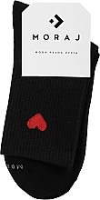 Women High Cotton Socks with Heart, black - Moraj — photo N1