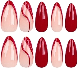 False Nails 'Red French with Swirls', 24 pcs. - Deni Carte Tipsy Red French Swirl 9195 — photo N2