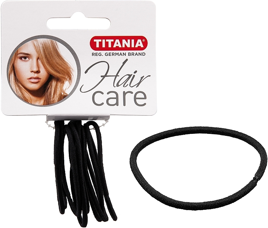 Elastic Hair Ties, 9pcs, black, 2mm - Titania — photo N1