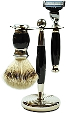 Shaving Set - Golddachs Silver Tip Badger, Mach3 Polymer Black Chrom (sh/brush + razor + stand) — photo N1