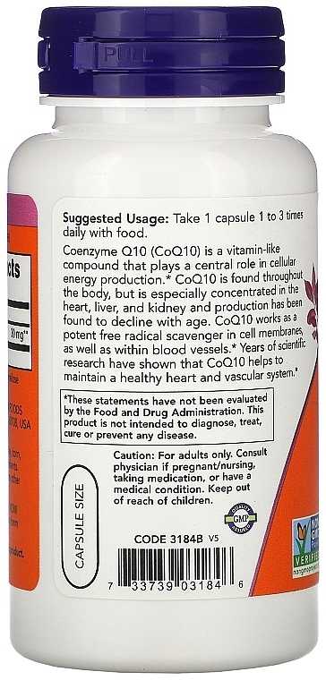 Capsules "Coenzyme Q10", 30 mg - Now Foods CoQ10 — photo N3