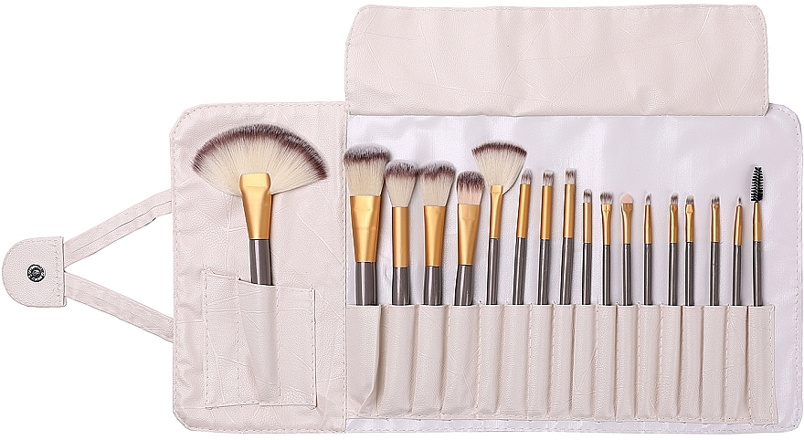 Makeup Brush Set, 18 pcs, in a cream case - Beauty Design — photo N1