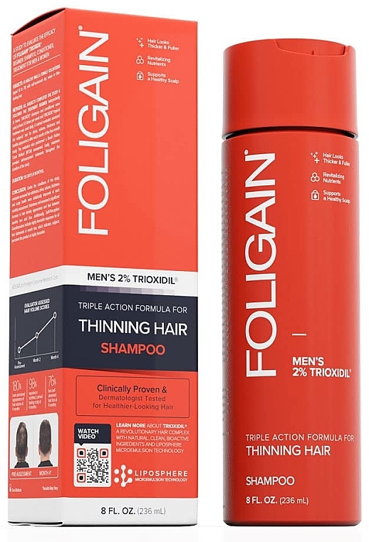 Anti-Hair Loss Shampoo for Men - Foligain Men's Triple Action Shampoo For Thinning Hair — photo N1