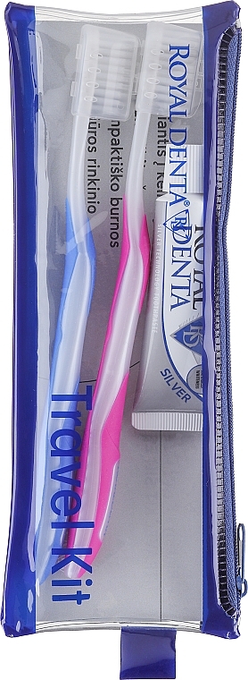 Set - Royal Denta Travel Kit Silver (toothbrush/2pcs + toothpaste/20g + cosmetic bag/1pc) — photo N1