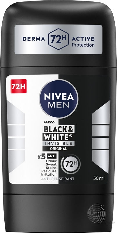 Men Deodorant Antiperspirant Stick 'Black & White Invisible' - Nivea Men Black & White Invisible Original 48h Power Deodorant Stick — photo 50 ml