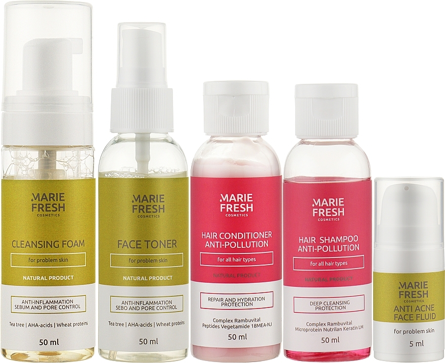 Problem Skin Set - Marie Fresh Cosmetics Travel Set (f/foam/50ml + f/ton/50ml + h/shm/50ml + h/cond/50ml + f/fluid/5ml) — photo N9