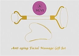 Rose Quartz Massage Set "Roller & Gua Sha Stone" - Nuvi (roller + gouaches/craper) — photo N3