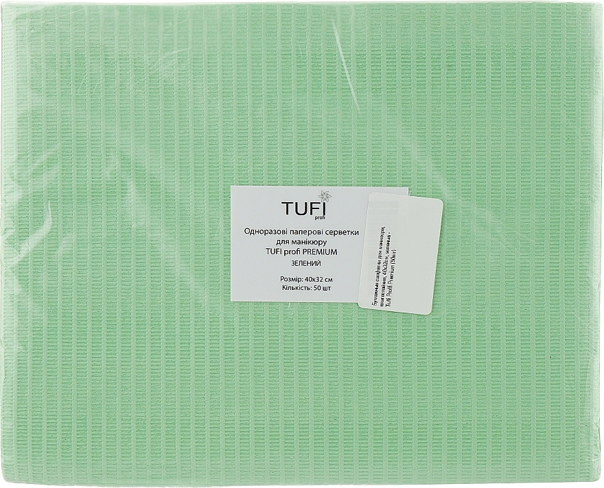 Manicure Paper Tissues, moisture resistant, 40x32cm, green - Tuffi Proffi Premium — photo N1