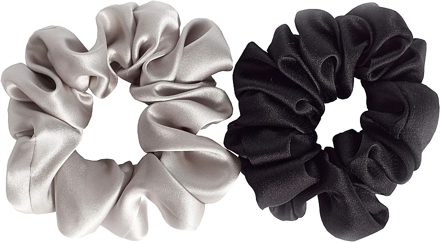 Natural Silk Hair Scrunchies, size M, grey+black - de Lure Scrunchie Set — photo N12