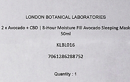 Set - London Botanical Laboratories Avocado+CBD 8-Hour Moisture Fill Avocado Sleeping Mask (mask/50ml + mask/50ml) — photo N9