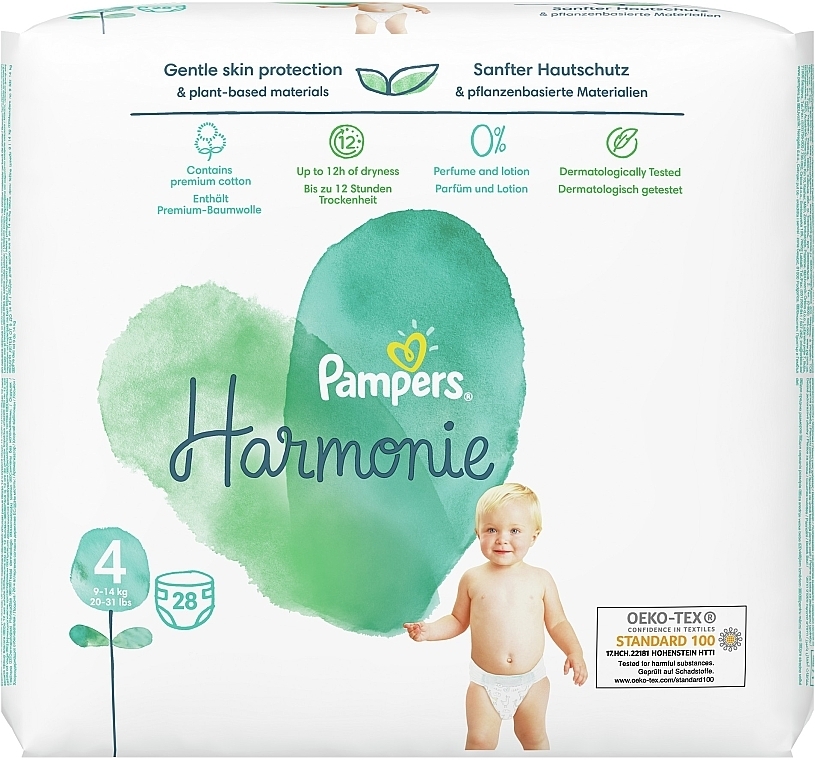 Diapers, size 4 (9-14 kg), 28 pcs - Pampers Harmonie — photo N2