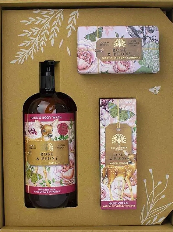 Set - The English Soap Company Anniversary Collection Rose & Peony Hand And Body Gift Box (soap/190g + h/cr/75ml + h/wash/500ml) — photo N2