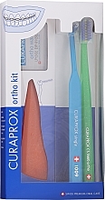 Set, variant 9 (light green, orange, blue) - Curaprox Ortho Kit (brush/1pcs + brushes 07,14,18/3pcs + UHS/1pcs + orthod/wax/1pcs + box) — photo N1