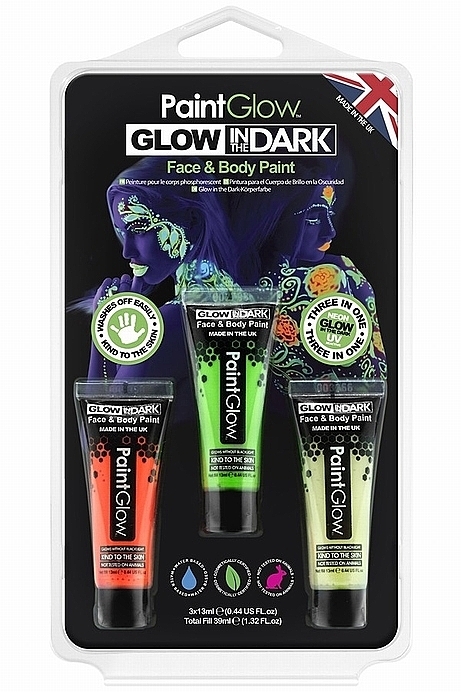 Neon Face Paint Set - PaintGlow Glow In The Dark Face & Body (paint/3x12ml) — photo N1