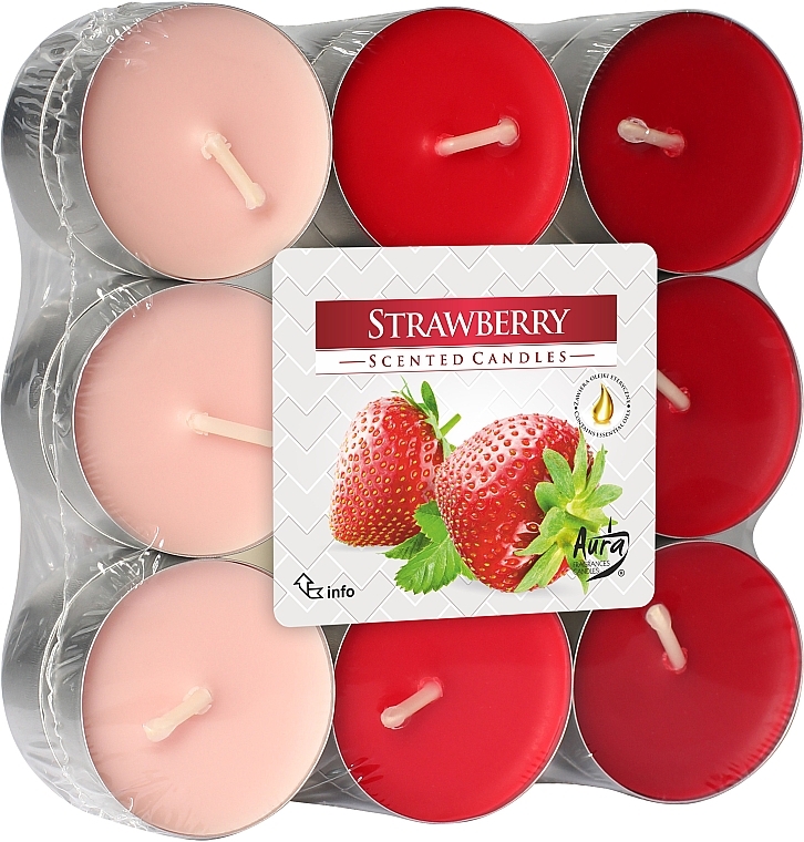 Tealights 'Strawberry', 18 pcs - Bispol Strawberry Scented Candles — photo N1