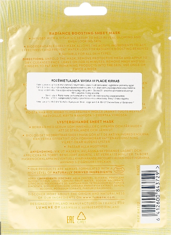 Radiance Boosting Sheet Mask - Lumene Kirkas Radiance Boosting Sheet Mask — photo N2