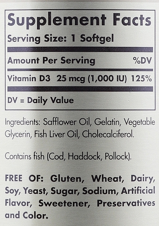 Vitamin D Dietary Supplement - Solgar Vitamin D3 1000 IU Cholekacyferol — photo N7