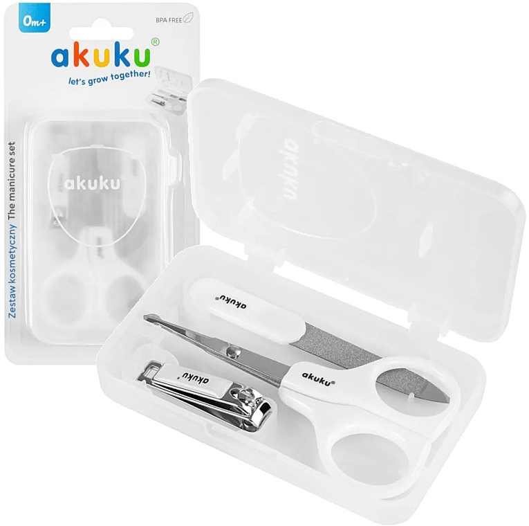 Manicure Set 'Scissors, Clippers, Nail File', white - Akuku — photo N1