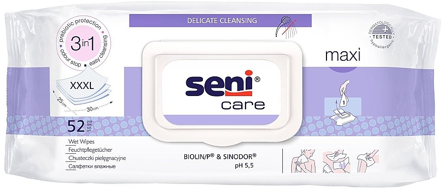 Wet Wipes, 52 pcs - Seni Care 3in1 Maxi Wet Wipes — photo N2