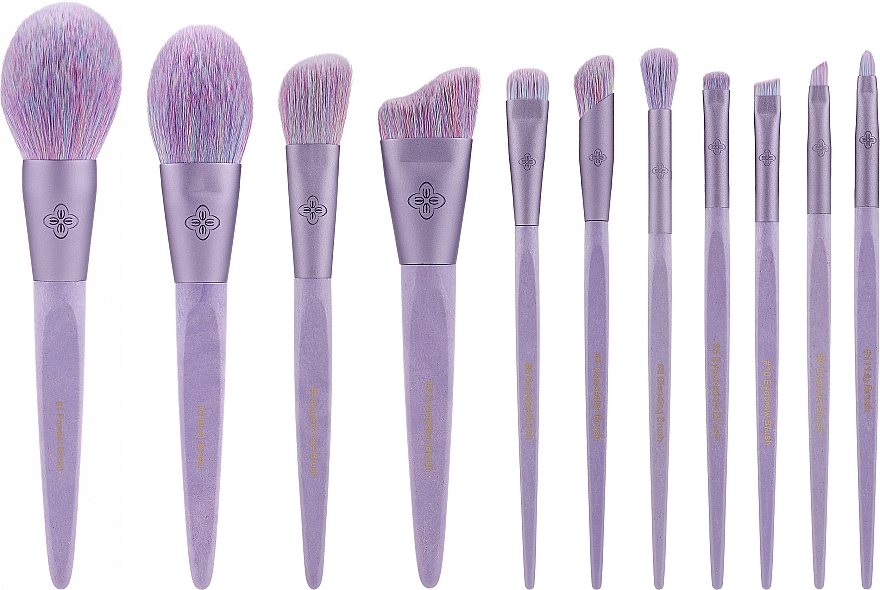 Makeup Brush Set, 11 pcs - Eigshow Beauty Eco Pro Bamboo Fiber Purple Brush Kit — photo N1