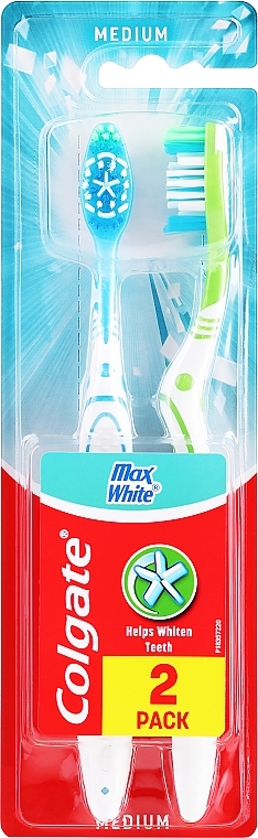 Max White Toothbrush, blue + green - Colgate Max White Medium Polishing Star — photo N1