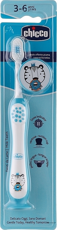 GIFT! Toothbrush with Suction Cup, 3-6 years, blue - Chicco Milk Teeth — photo N1