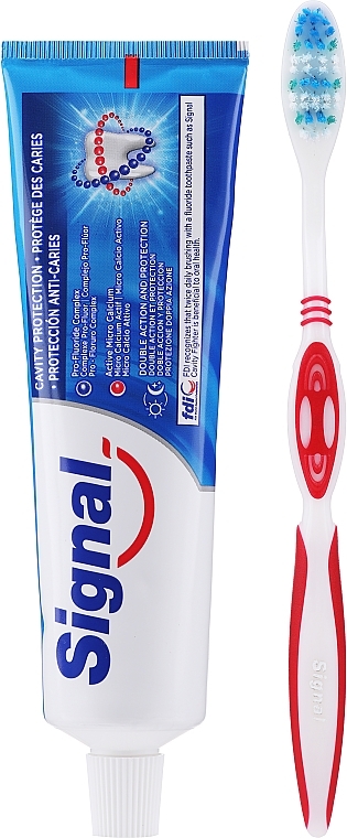 Set with Red Toothbrush - Signal Cavity Protection Toothpaste (toothpaste/100ml + t/brush/1pc) — photo N2