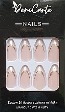 Fragrances, Perfumes, Cosmetics False Nails 'White Pearl French with Gold Decor', 24 pcs. - Deni Carte Tipsy Pearl French 9171