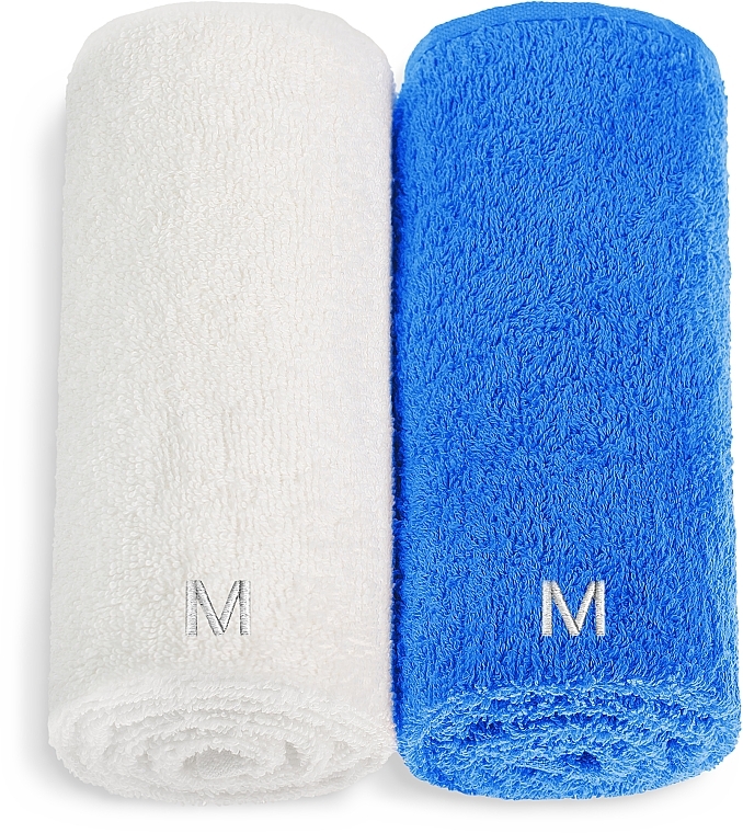 Face Towel Set 'Twins', white and blue - MAKEUP Face Towel Set Blue + White — photo N1