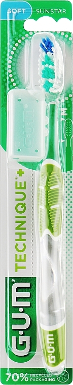 Toothbrush 'Technique+', soft, olive - G.U.M Soft Regular Toothbrush — photo N1