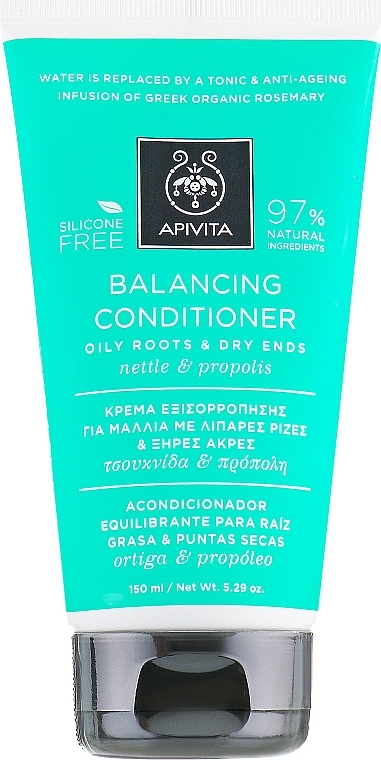Normalizing Conditioner for Oily Roots and Dry Split Ends with Propolis and Nettle - Apivita Balancing Conditioner  — photo N1