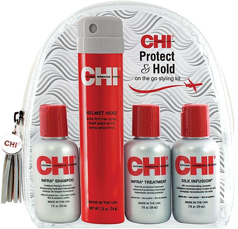 Set - CHI Protect & Hold Travel Kit (sh/59ml + cond/59ml + h/treat/59ml + spray/74g) — photo N1