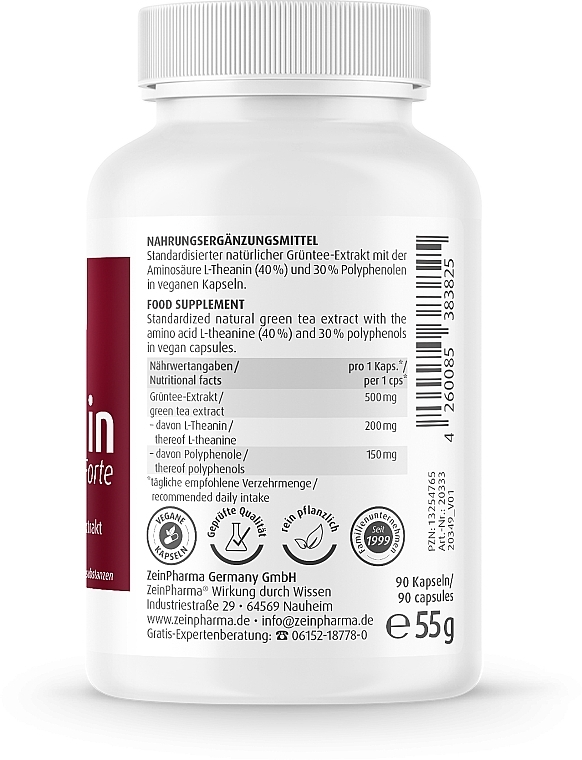 L-Theanin Dietary Supplement 500 MG - ZeinPharma L-Theanin Natural Forte 500mg Capsules — photo N3