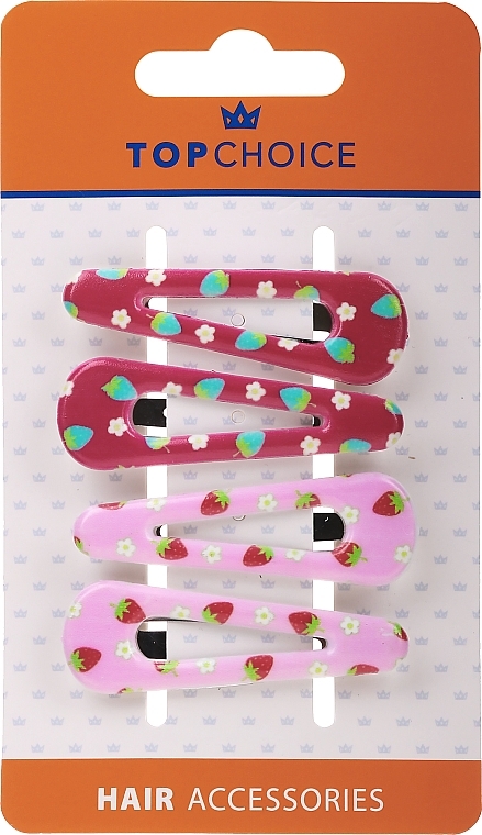 Hair Clips, 23231, 4 pcs, pink, strawberry - Top Choice — photo N6