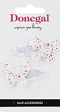 Hair Pins, 2 pcs., white with sequins, butterflies - Donegal — photo N1