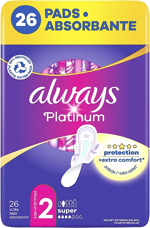 Sanitary Pads, size 2, 26 pcs - Always Platinum Protection +Extra Comfort Super — photo N3