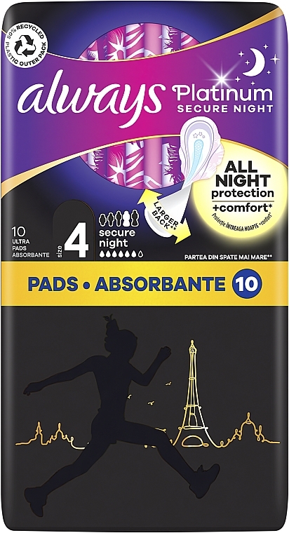 Sanitary Pads, size 4, 10pcs - Always Platinum Secure Night — photo N28